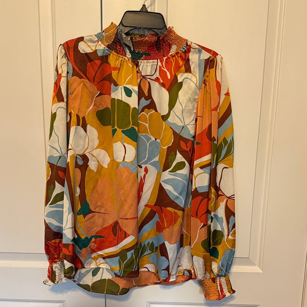 JODIFL Vibrant Orange Floral Blouse